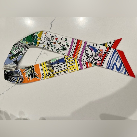 NWT Hermes Rayures d'Ete twilly ribbon scarf Red Orange Yellow - Picture 5 of 6